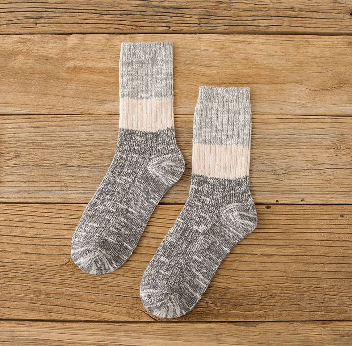 Boho knit cotton socks mid calf crew socks short boot socks | Etsy