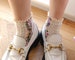 Cream Beige Floral lace cuff women socks, cute crew ankle boot socks, dress socks, socks women 