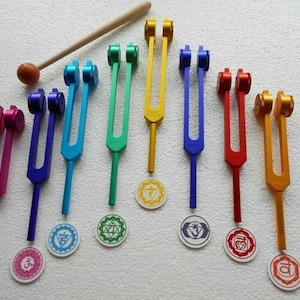 8 Color Chakra Weighted 8 Tuning Fork + Soul Purpose + Chakras sign Free  Use for meditation, Relaxation Sound Healing.