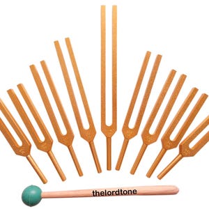 Gold Color 9 Sacred Solfeggio Tuning Fork with 528 Hz Tuning Fork + Velvet Pouch