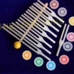 Professional Set Of 9 Tuning Fork with Love 528 Hz Tuning Fork + Colorful 9 Sign & Pouch, Mallet Free