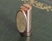 Vintage lipstick mirror gold tone case holder vanity mother of pearl Patrys Brevette SGDG Paris France