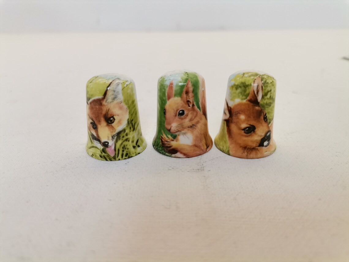 Vintage 3 Wild Animal Thimble Thimbles Deer Rabbit Hare Fox Etsy