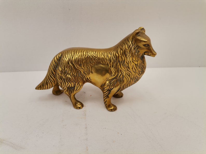 Vintage stunning heavy brass collie sheep dog rough haired lassie dog figure model sculpture ornament