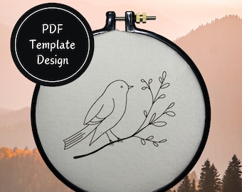 Patrón de bordado a mano de pájaro en rama: diseño DIY