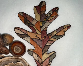 Fractured Oak Leaf Hand Embroidery Pattern - Intermediate Design