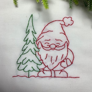 Santa and Christmas Tree Hand Embroidery Pattern - Redwork or Colorwork PDF Instant Download