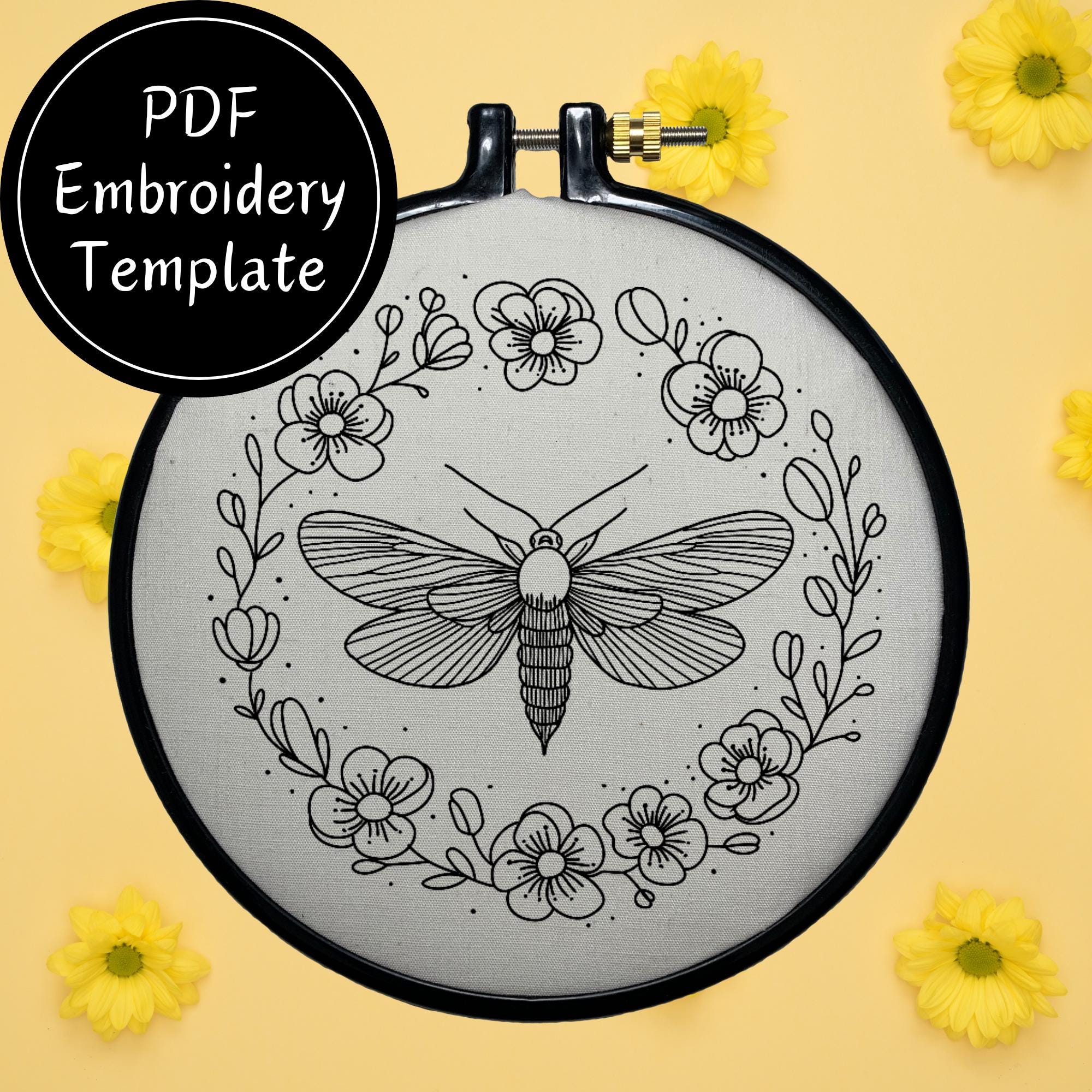 Moth and Magnolia Hand Embroidery Pattern DIY Embroidery - Etsy