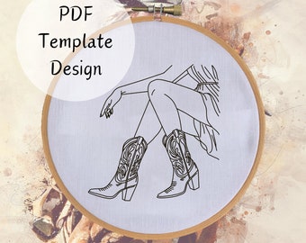 Cowgirl Boots Hand Embroidery Pattern - DIY Design