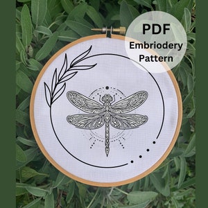 BoHo Four Free-Spirited Dragonfly Hand Embroidery Patterns - Whimsical Winged Insect Outline Art for DIY Customizable Hoop Stitching