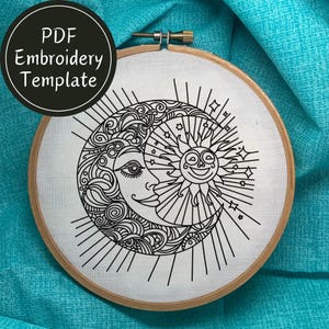 Happy Sun Moon Hand Embroidery Pattern DIY Embroidery