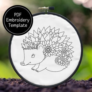 Hedgehog Embroidery Template PDF - Cute Embroidery Animal Embroidery Pattern - DIY Hedgehog Design For Hand Stitching - Instant Download