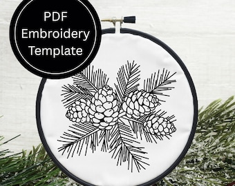 Pinecones Hand Embroidery Template PDF - DIY Christmas Design For Hand Stitching - Instant Download
