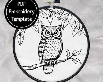 Owl On Branch Hand Embroidery Pattern DIY Bird Design For Hand Stitching - Instant Download