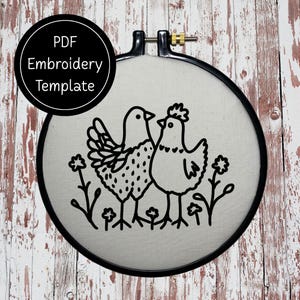 Chickens Hand Embroidery Pattern DIY Farm Animal Design For Hand Stitching - Instant Download