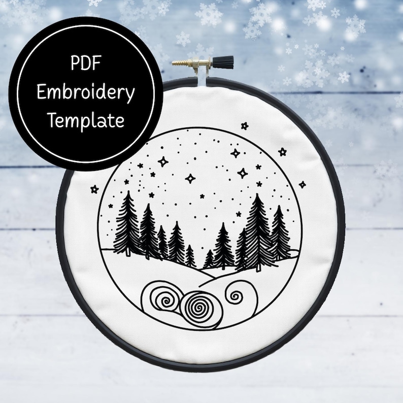 Winter Pine Trees Hand Embroidery Template - Instant Download - Etsy