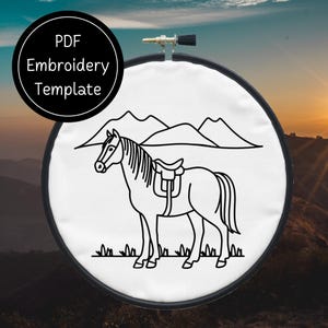 Mountain Horse Hand Embroidery Pattern DIY Easy Embroidery