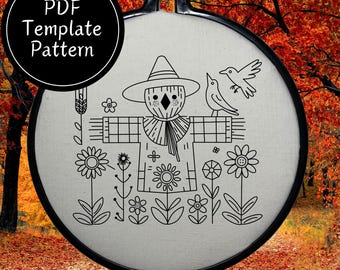 Scarecrow With 2 Crows Hand Embroidery Pattern DIY Embroidery
