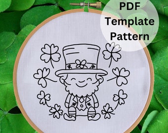 Leprechaun and Clover Hand Embroidery Pattern - St. Patrick's Day DIY Project