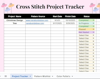 Cross Stitch Project Tracker: Digital Craft Spreadsheet (Instant Download)