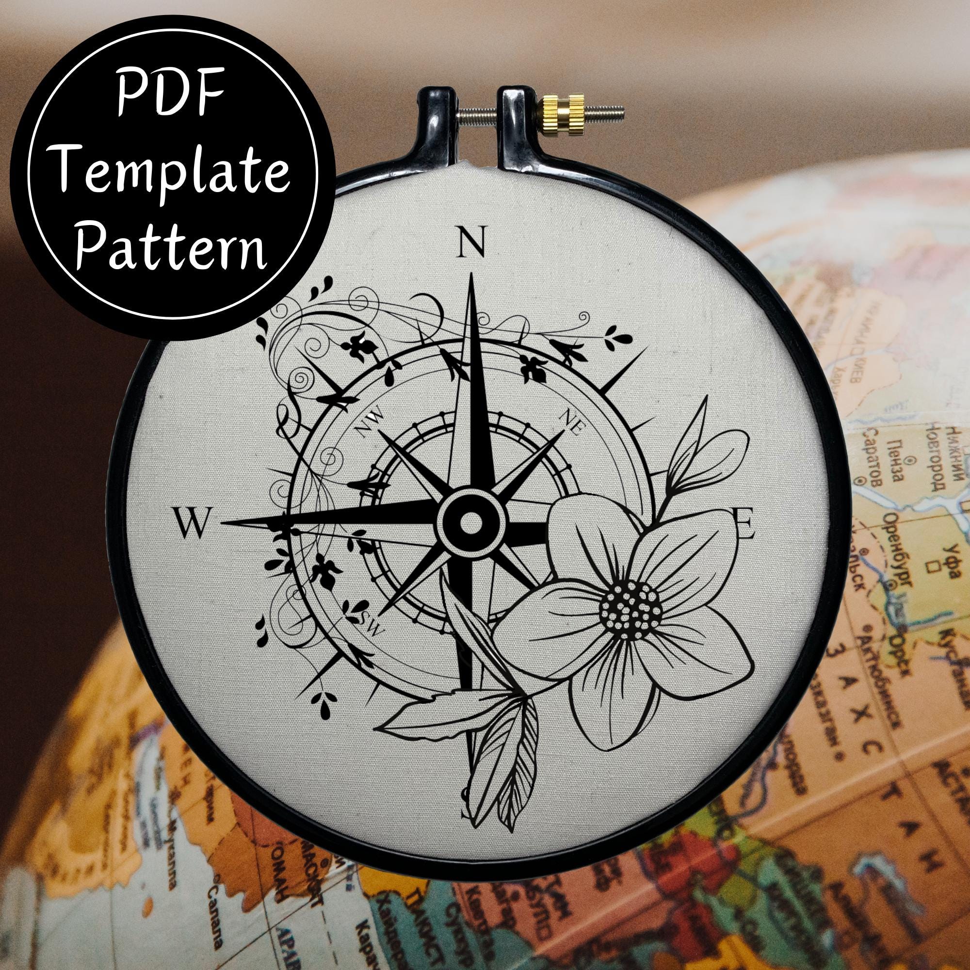 Compass Flower Hand Embroidery Pattern DIY Embroidery - Etsy