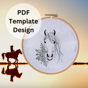Motif de broderie à la main cheval et fleur - DIY