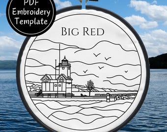 Patrón de bordado a mano de faro rojo grande Bordado DIY