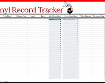 Large Print Vinyl Record Tracker Spreadsheet | Collector’s Organizer for Albums, Wishlist, Dealers & More