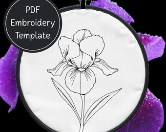 Iris handborduurpatroon DIY bloemdessin voor handstiksels - direct downloaden