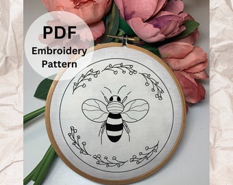 Lovable Bumblebee Hearts Embroidery Pattern In 4 Different Sizes - Instant Download - Beginner-Friendly