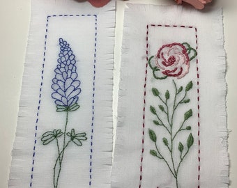 DIY Lupine & Rose Embroidered Bookmark Set - DIY, Instant Download