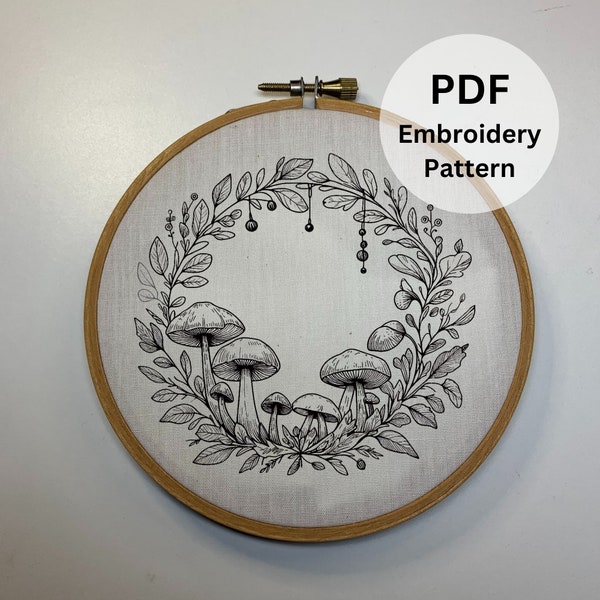 Mushroom Wreath Embroidery Pattern - Stitch Your Own Creative Fungi!