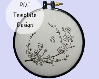 Patrón de bordado a mano de flores de cerezo: diseño DIY