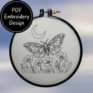 Moth And Moon Hand Embroidery Pattern DIY Embroidery