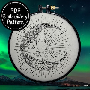 Bohemian Sun And Moon Hand Embroidery Pattern DIY Embroidery