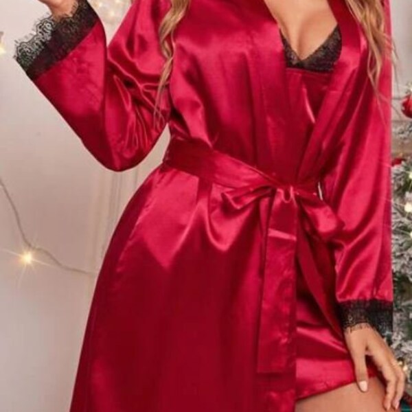 Satin Pajama Set Red Etsy