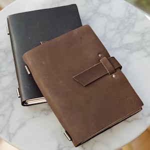 A5 Refillable Journal Handmade Full-Grain Buff Leather |  2 Colors- Rustic Tan/ Dark Brown 200 Acid-Free Writing Pages; Personalised