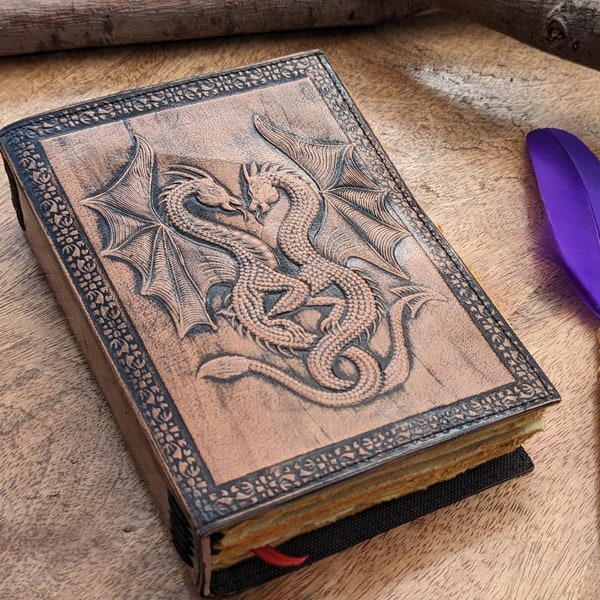 Refillable DND -Double Dragon Leather Journal (antique) | 200 Lined Vintage Pages | Antique/Medieval | Personalised DND Notebook