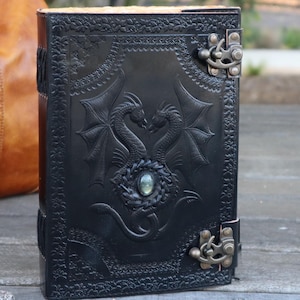 10" Large Double Dragon Leather Journal | 280 Pages | 2x Brass C Clasp Personalised DND Notebook | Pure Leather Journal - Personalised