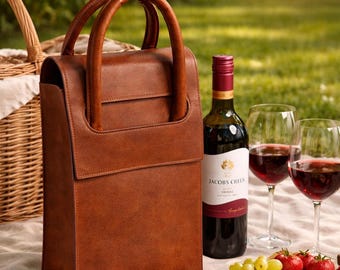 Leather Wine Carrier: 2-Bottle Travel Case | New Design | Alcohol Bottles | Handmade Personalised Wine Carrier