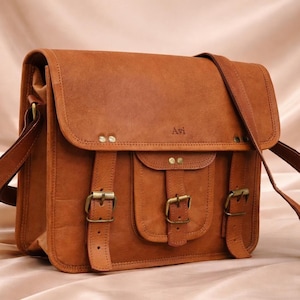 Bolso bandolera de piel de 15 pulgadas / Compartimentos acolchados para iPad/libros, herrajes de latón macizo / Bolso de piel auténtica personalizado
