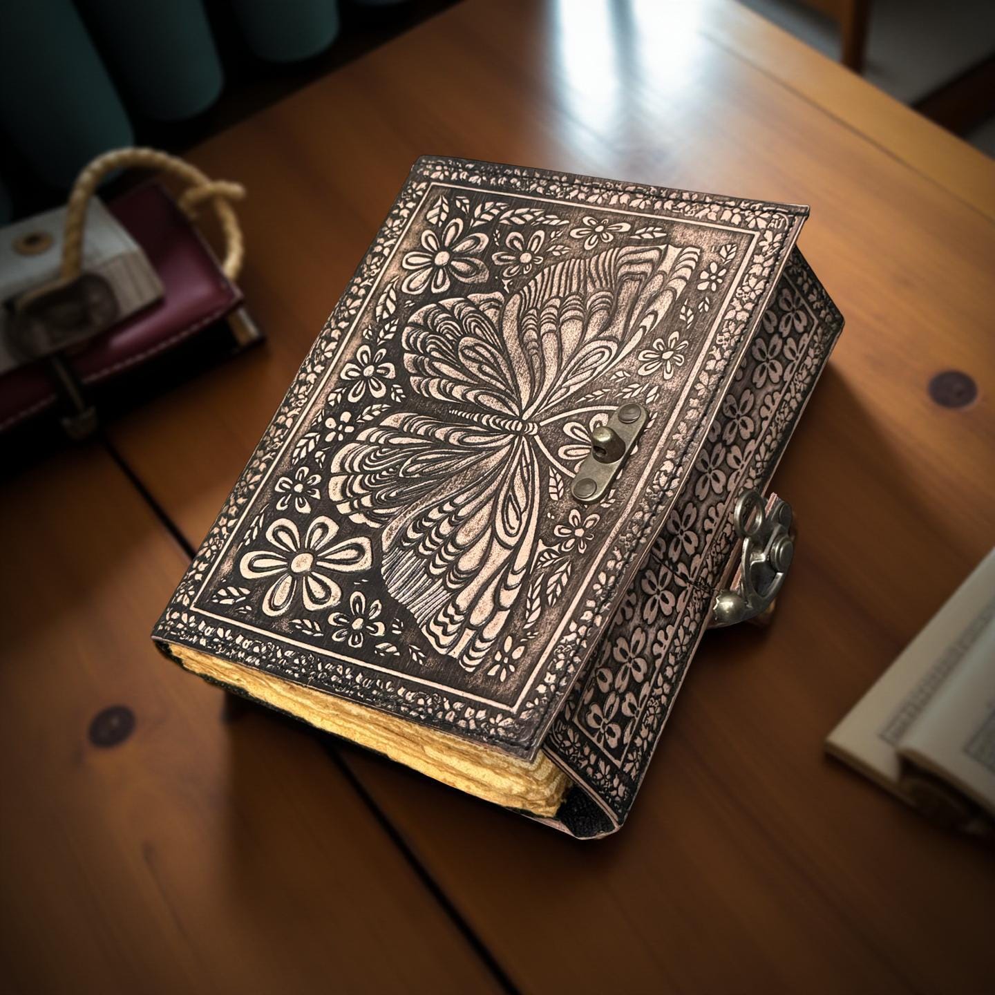 A5 Butterfly Embossed Leather Journal | 200 Vintage Pages | A5 Embossed ...