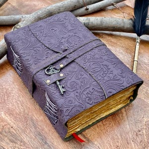 10x7 FAT Purple Floral Embossed Leather Journal | 3 Paper Choices | Wrap around design - 2 size options | Perfect Gift Item
