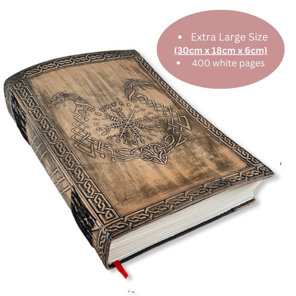 Xtra Large Viking Dragon Leather Journal |  400 White Pages | DND Notebook | Nordic  Symbol on front| 2 Designs to Choose From