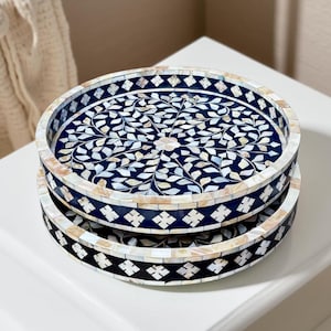 Large Handmade Mother of Pearl Serving Tray: Boutique Floral Home Decor