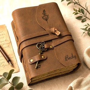 A5 Personalised Leather Journal Brass Key | Vintage Paper Diary 240 Pages Journal | Genuine Leather Journal