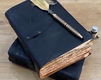 Personalised Leather Journal w Pen Holder |240 Vintage Paper | Brown or Black Colour choice | Notebook gift