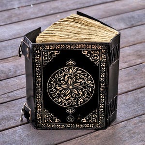 11" Triple Moon Goddess Leather Journal | Embossed Grimoire with Stone | Personalised Grimoire- 320 Vintage Pages image 5