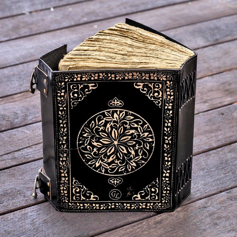 11" Triple Moon Goddess Leather Journal | Embossed Grimoire with Stone | Personalised Grimoire- 320 Vintage Pages image 5