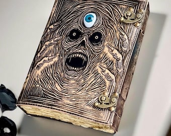 Embossed Leather Skull Journal | Evil Eye, Vintage Pages, Brass Locks